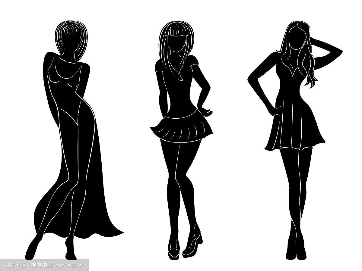 三个苗条迷人的女人剪影