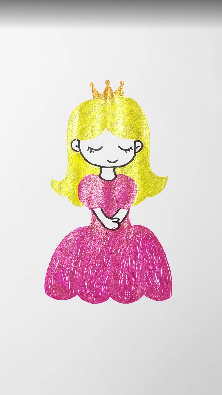 闪亮的小公主简笔画,快来用闪光笔画吧