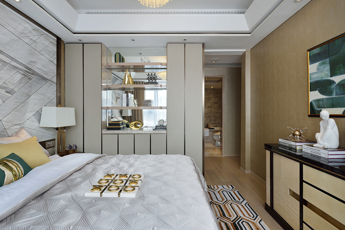 卧室床4装修效果图明亮280平现代样板间卧室实景