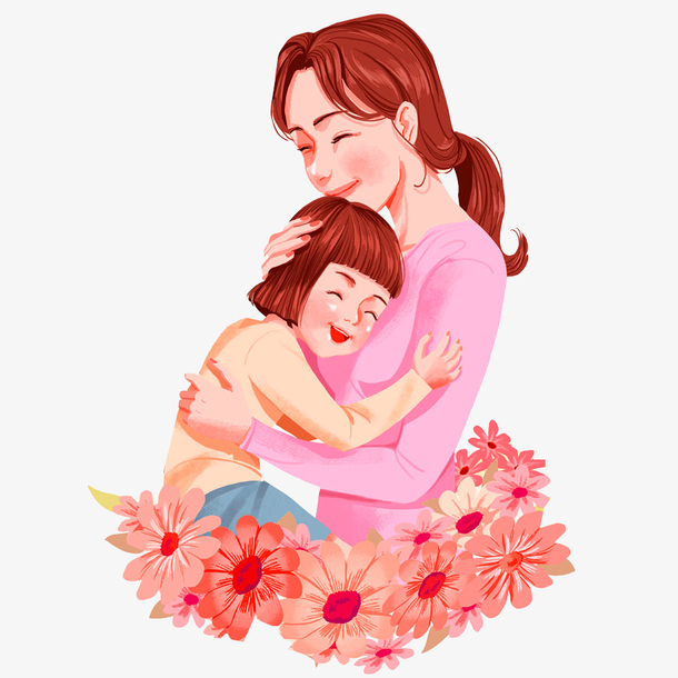 手绘水彩装饰插图母亲节拥抱妈妈
