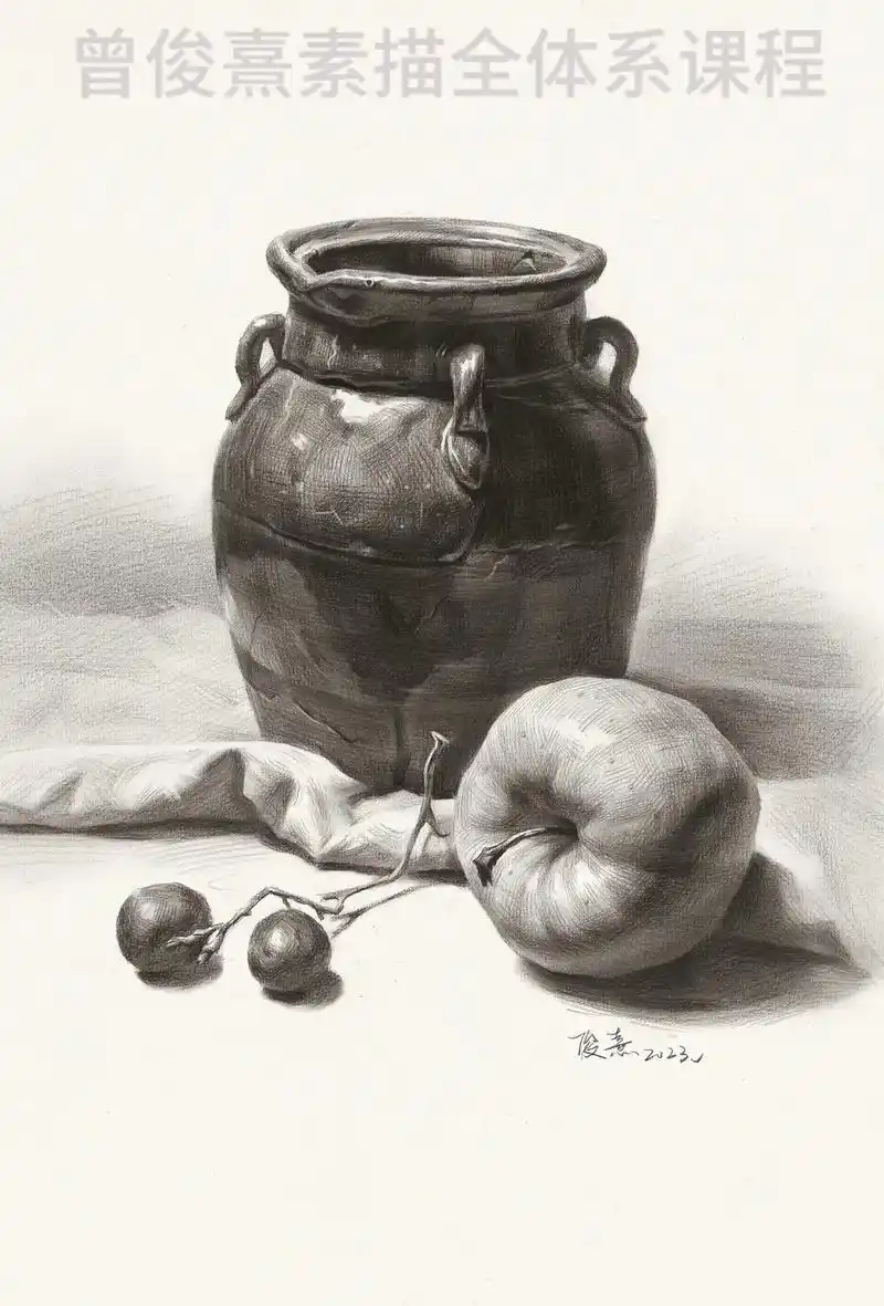 素描静物罐子水果组合高清步骤教学.#素描 #美术生 #画画  - 抖音