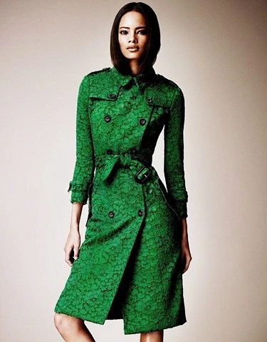 b家女士风衣修身韩版外套大衣时尚 卡其军绿色蕾丝风衣 2014秋冬