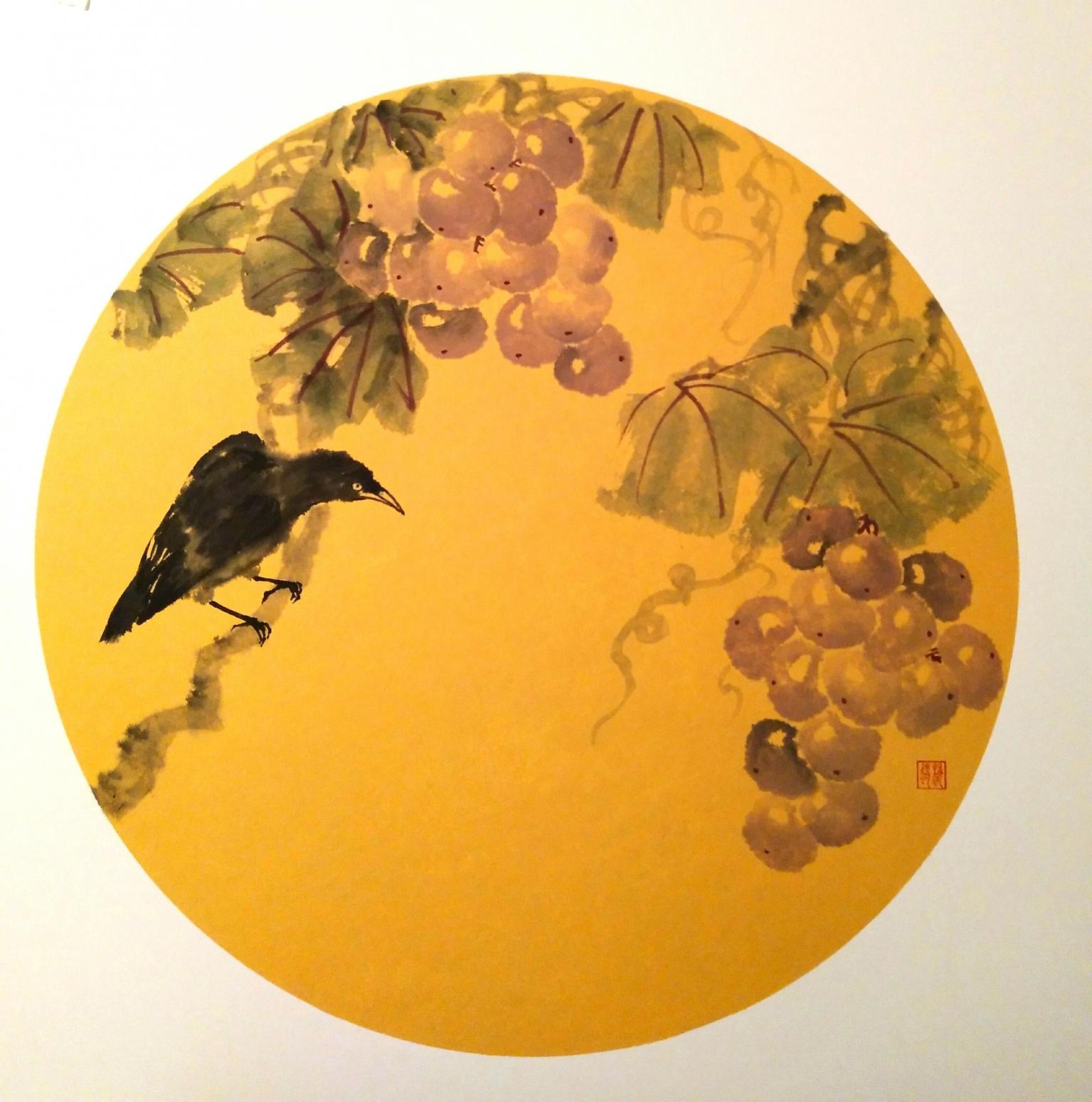 赵梅国画作品秋实