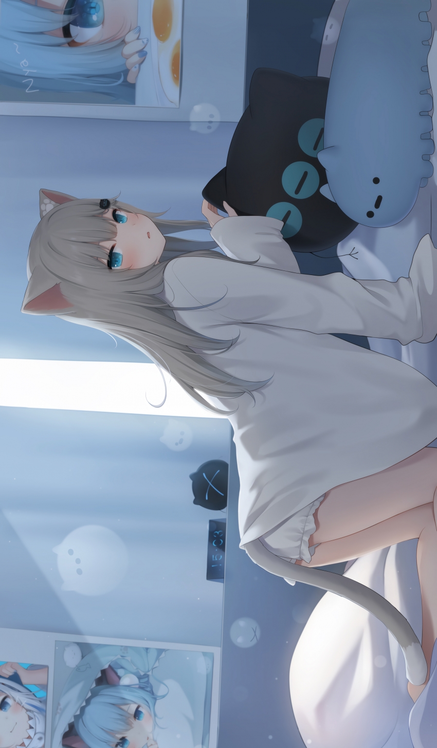 猫耳猫羽雫蓝色眼睛女子尾巴4k手机壁纸二次元动漫