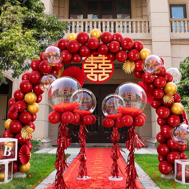 气球拱门室外农村婚礼现场布置结婚酒店场地装饰路边开业婚庆用品