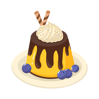 布丁甜品卡通西点免抠矢量图手绘蜡笔风美食甜点焦糖布丁卡通可爱可