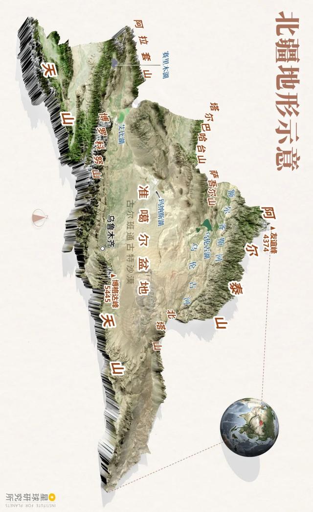 准噶尔盆地 北疆"两山夹一盆"的大格局就此形成 (请横屏观看,北疆地形