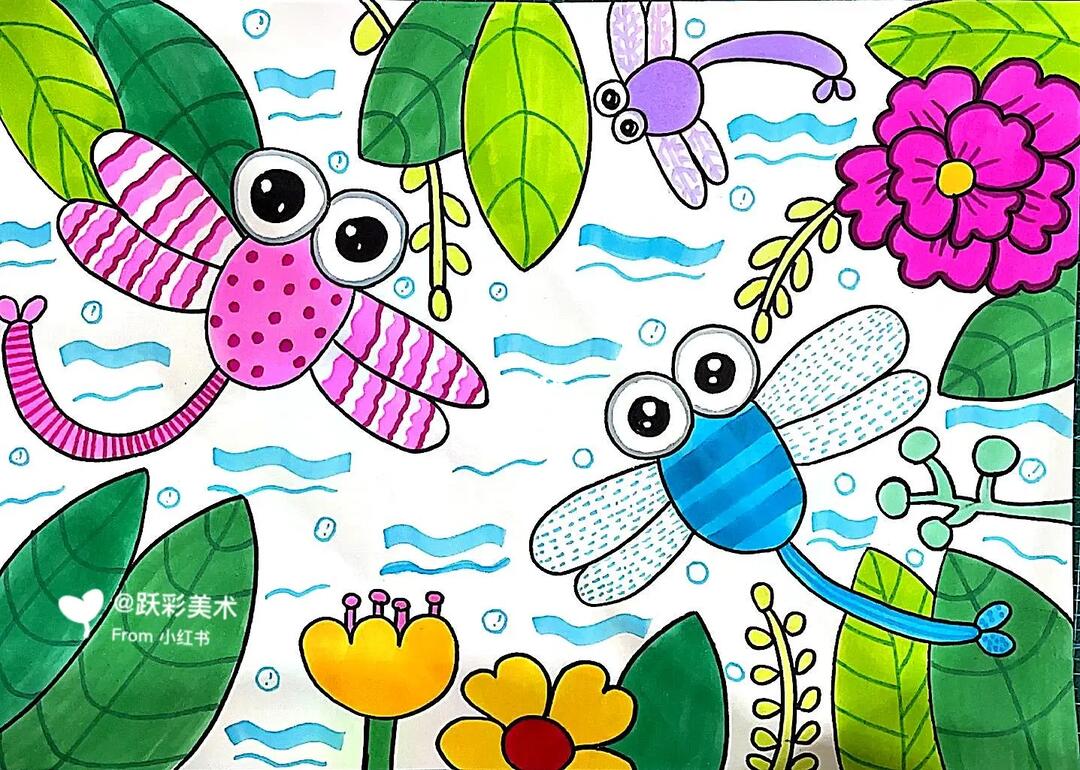 儿童画|马克笔|夏日蜻蜓