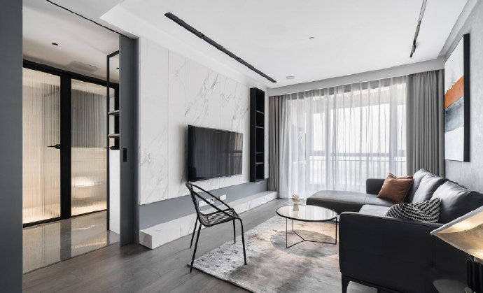 100㎡黑白灰现代简约风_二手房装修|旧房翻新|旧房改造|装修效果图|家