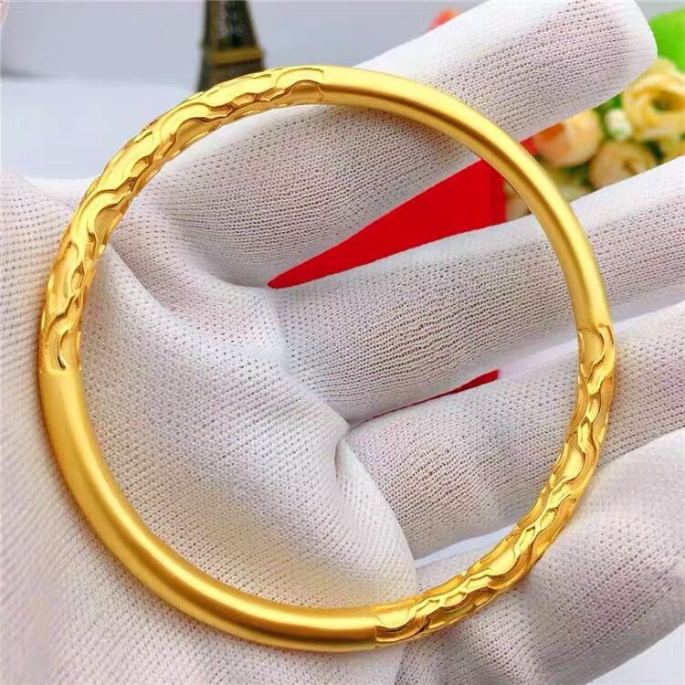 古法镯子传承饰品女手环久不掉色越南沙金卷草纹厚壁手镯送礼物