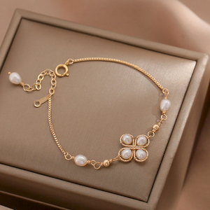 何先生原创设计 幸运四叶草美国14k包金天然淡水真珍珠手链女百搭