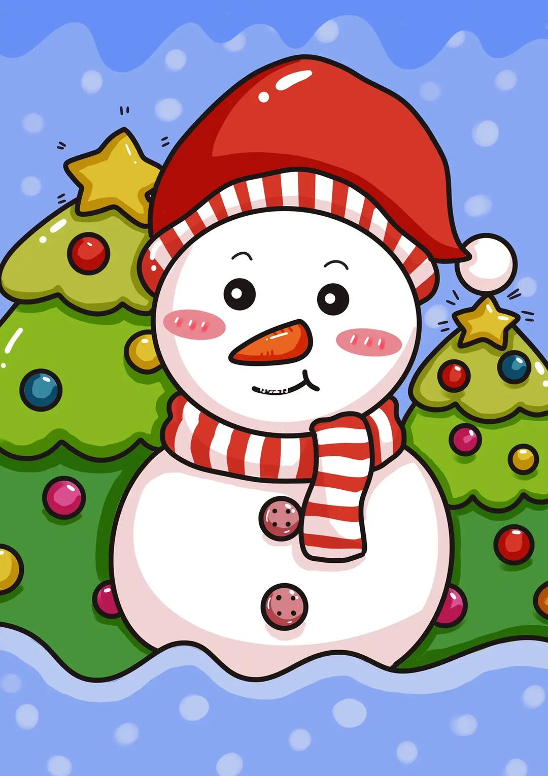 圣诞节雪人冬天儿童创意画简单带线稿