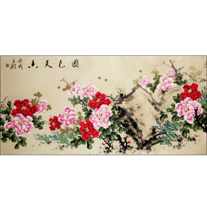 写意国画花鸟 手绘真迹 牡丹图国色天香四尺横幅画芯138cm*68cm