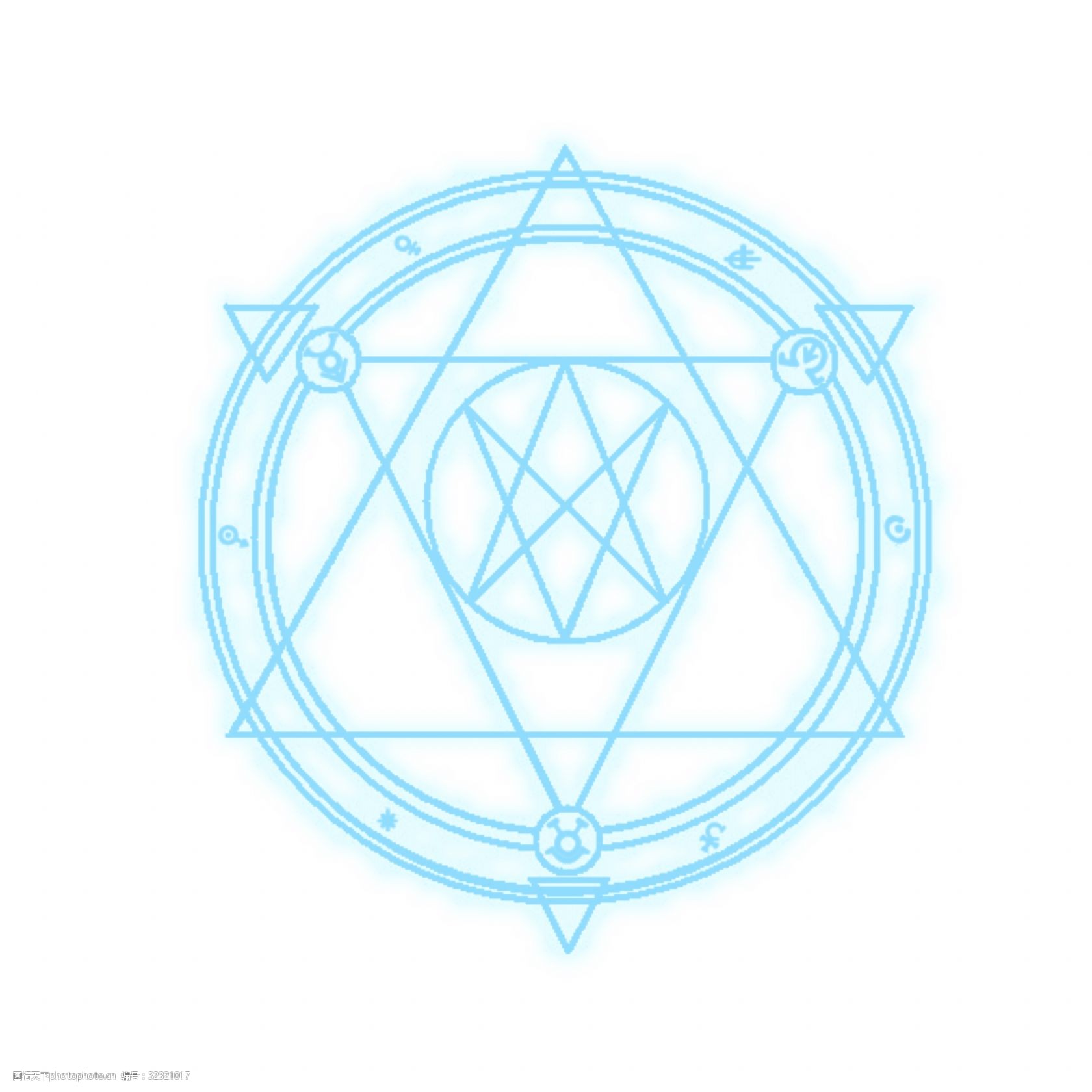 蓝色三星形圆形符文图案psd透明底