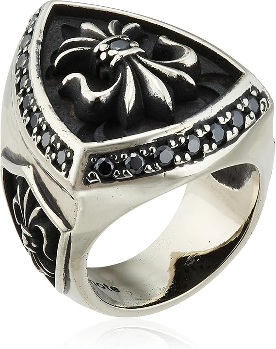 cenote [白色金属饰品] 百合纹章防护戒指 黑色氧化锆