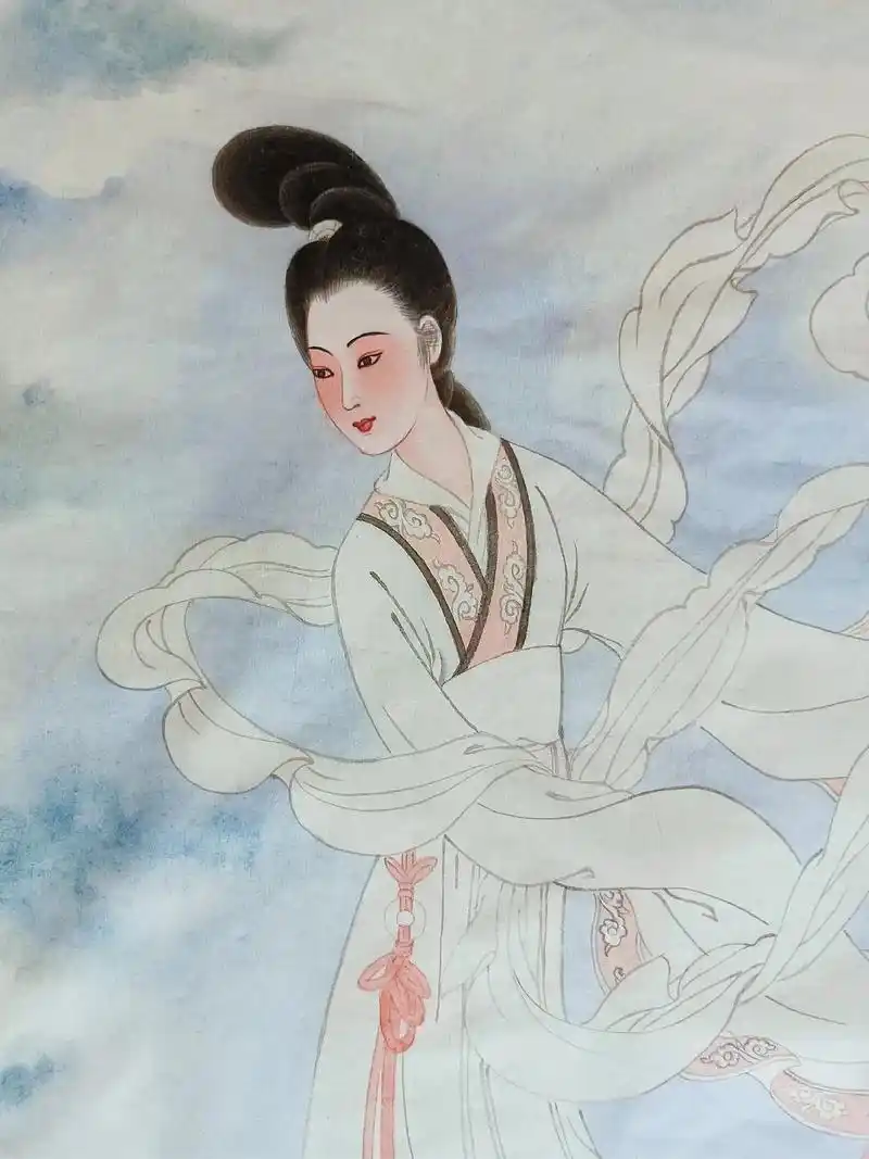国画艺术纯手绘工笔美女仕女画嫦娥,寂寞嫦娥舒广袖!