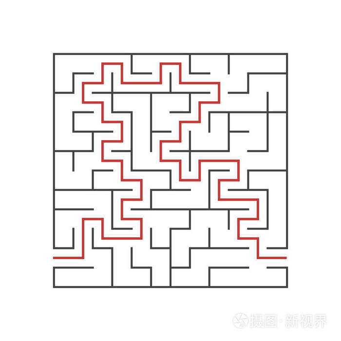 一个方形的迷宫为孩子.这场比赛是个谜.白色背景上的简单平面矢量图.