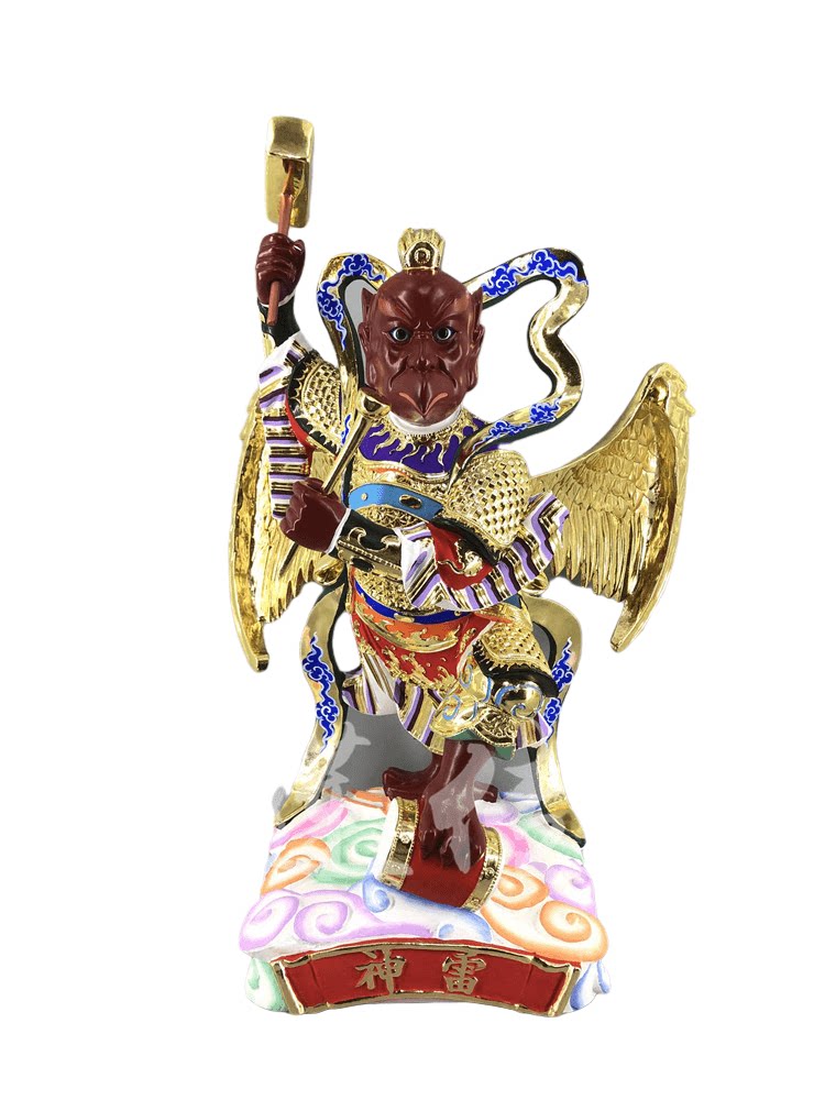 木雕神像雷公雷震子雷神道教樟木手工漆线彩绘木雕