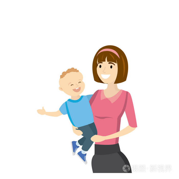 母亲抱着一个儿子在他的怀里, 与世隔绝的白色背景