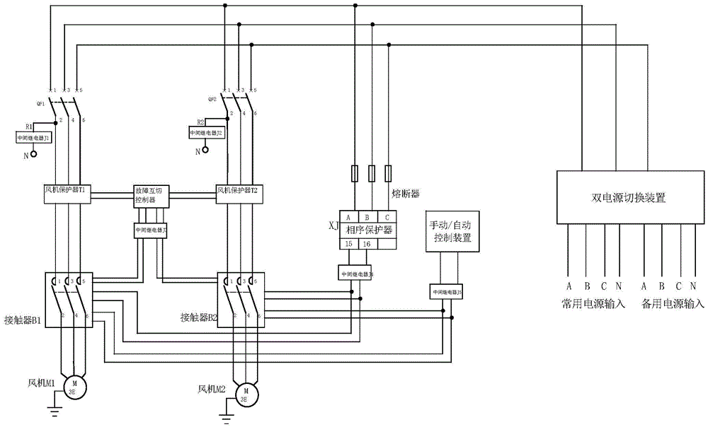 一种双电源双回路消防风机控制柜电路