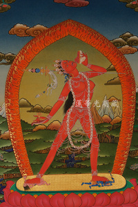 极品喇嘛天然矿物颜料纯手绘唐卡金刚瑜伽母 卡雀佛母 75厘米画心