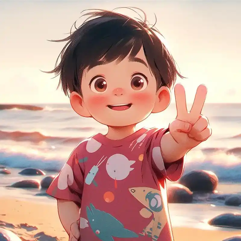 海滩上的小男孩.#优质头像 #动漫头像 #男生头像 #萌娃头 - 抖音