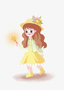 黄色小清新手绘可爱戴帽子女孩