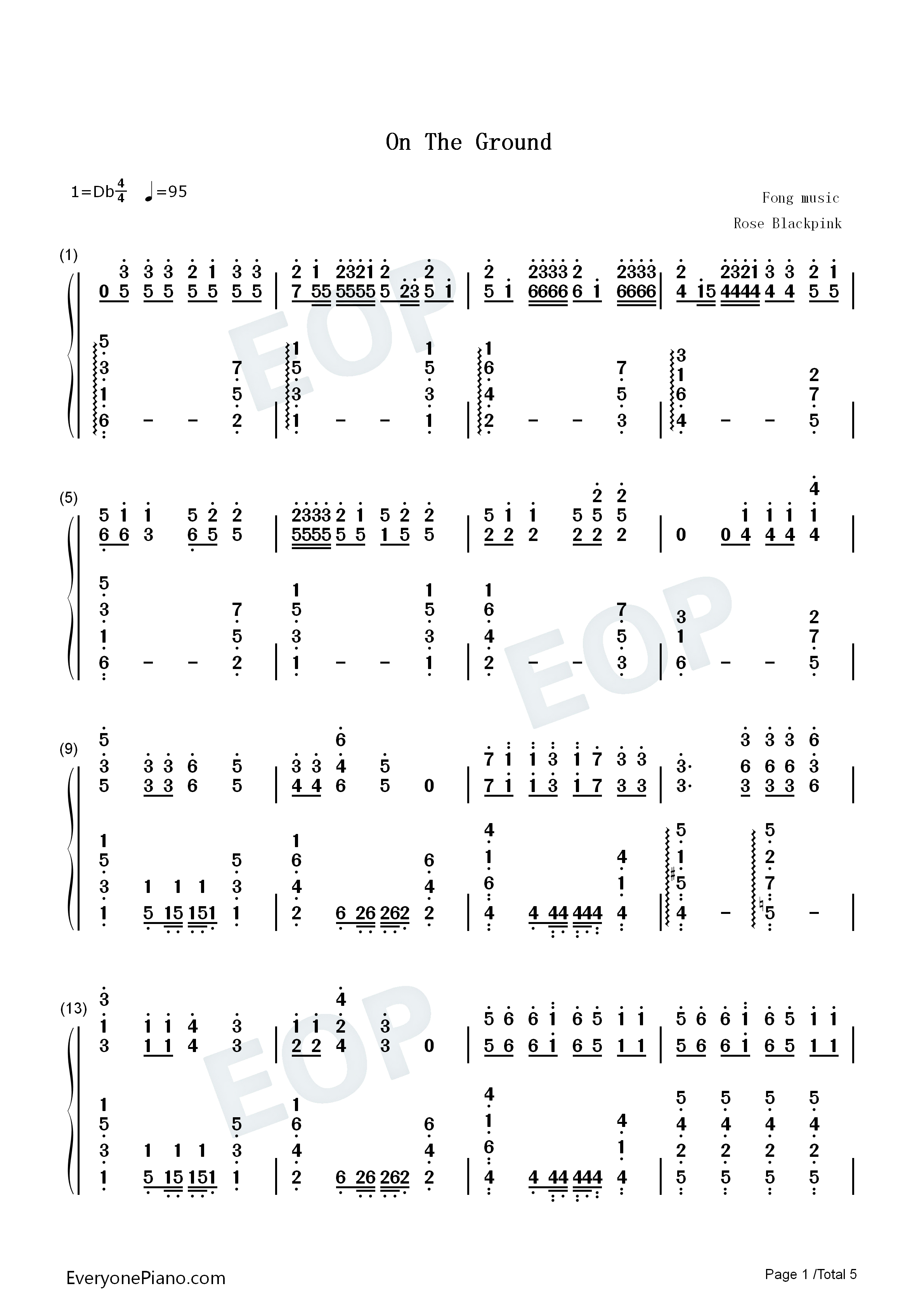 on the ground-rosé双手简谱预览1