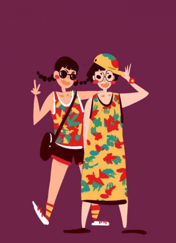 手绘闺蜜卡通图片