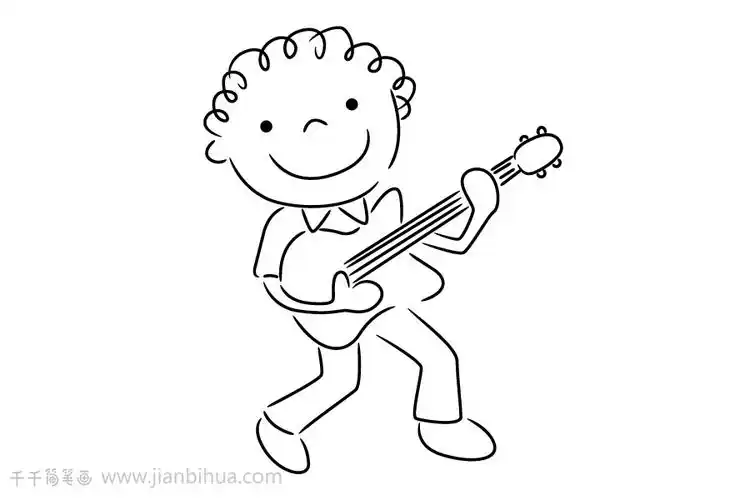 弹吉他的的男孩简笔画