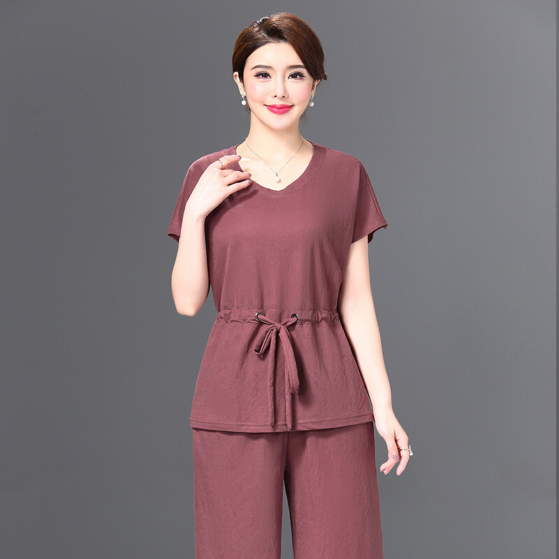 母亲节妈妈夏装套装夏短袖两件套宽松大码中年女装中老年夏季衣服