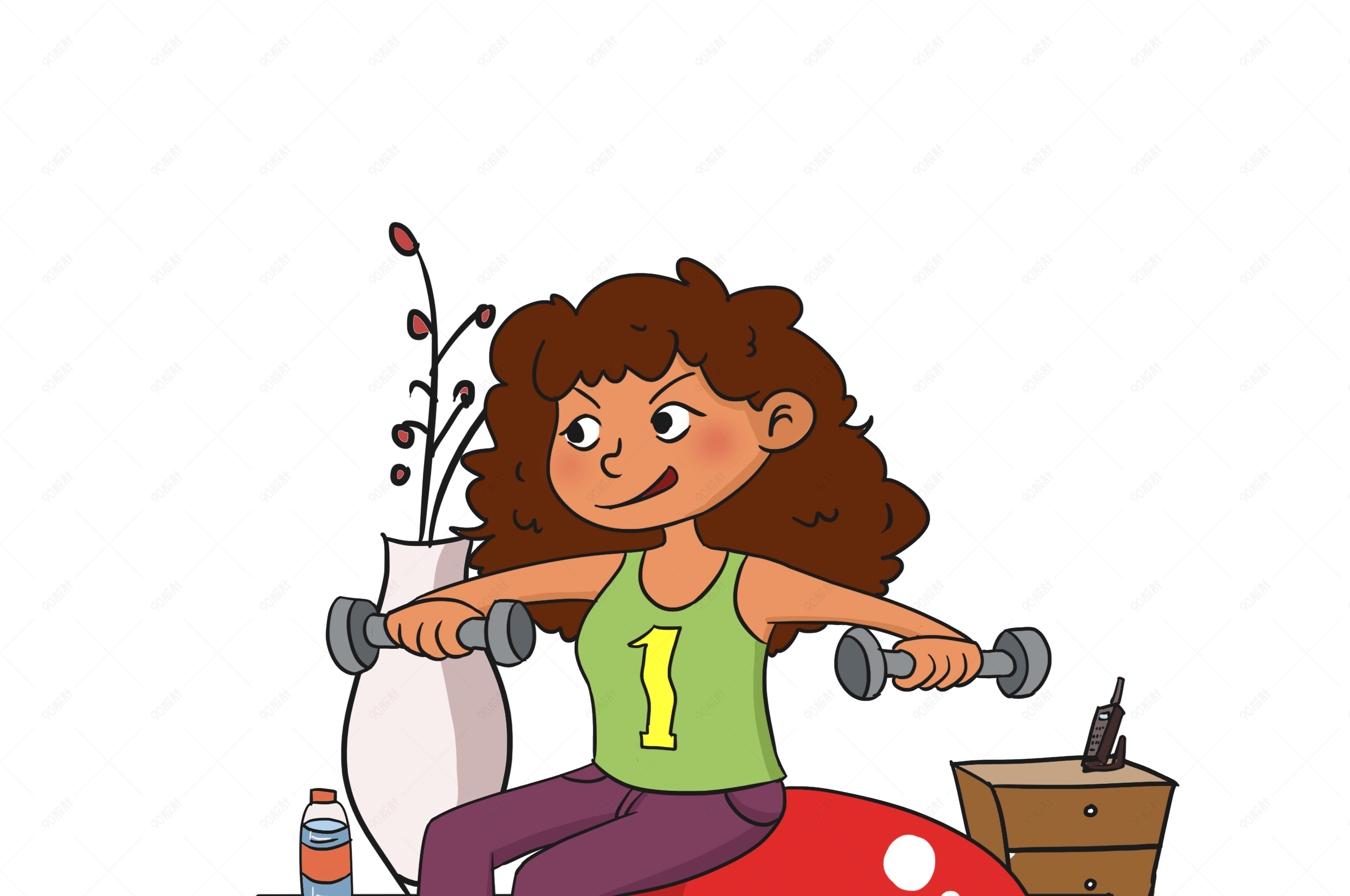 室内健身举哑铃手绘插画