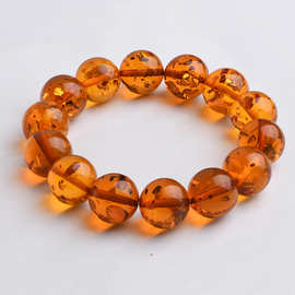 天然金花珀手串原矿蜜蜡琥珀原石单珠圆珠文玩手链男女时尚首饰