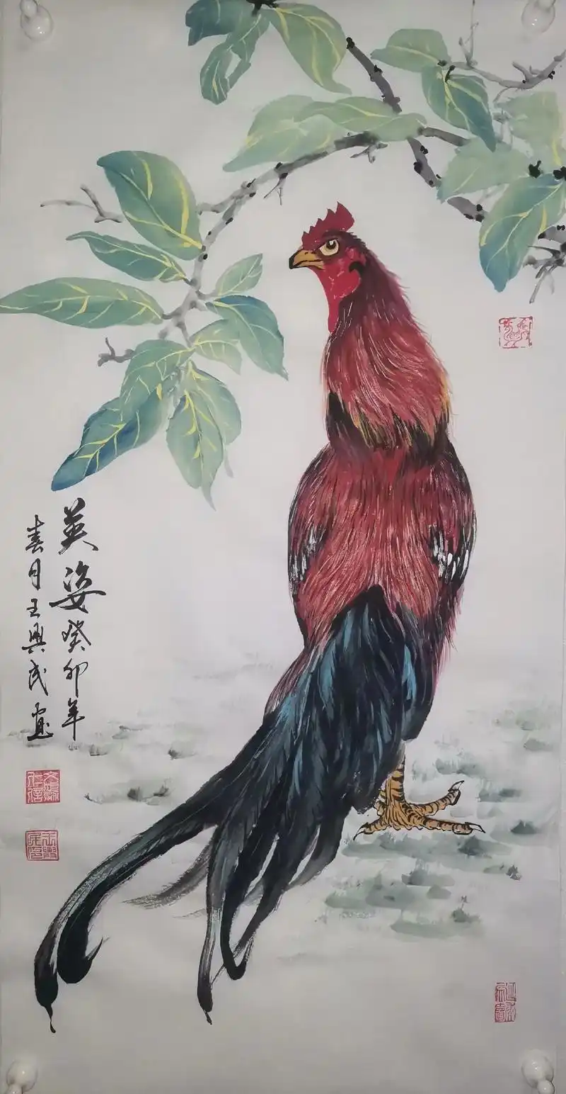 王兴民国画公鸡,水墨写意,形态各异,活灵活现,墨韵十足,评论 - 抖音