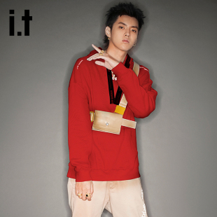 吴亦凡同款it 男连帽卫衣潮流布条