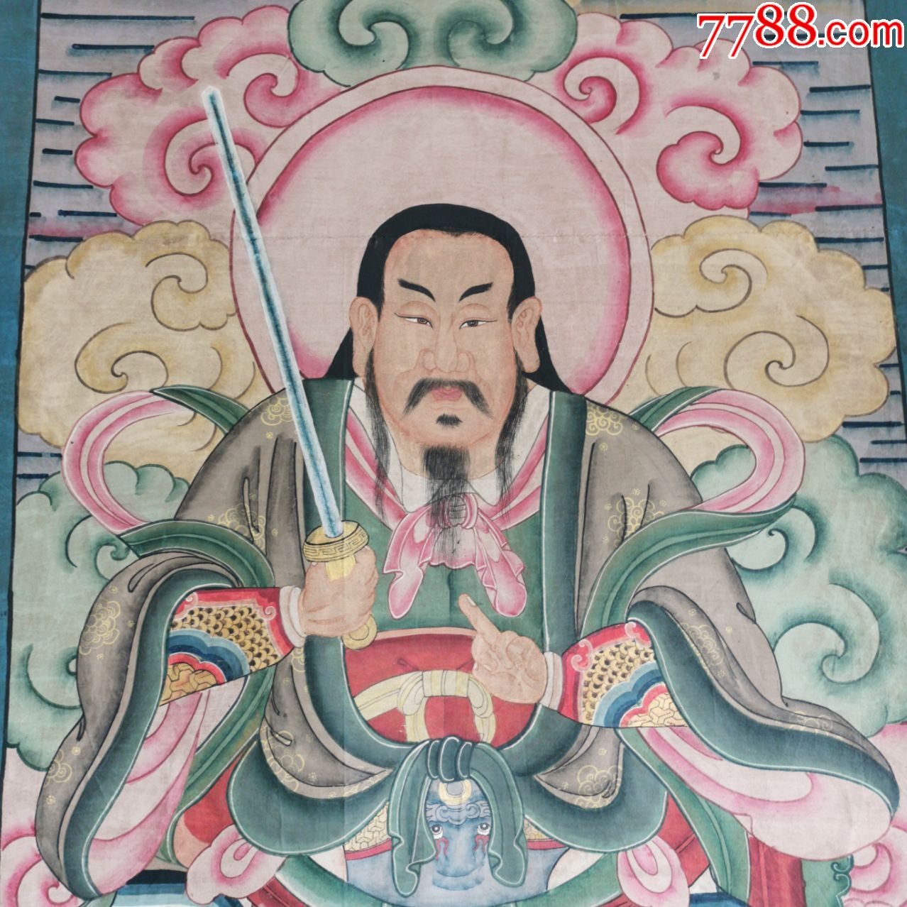 清代道教北极四圣之一真武大帝画像道教供奉神像挂画装饰画老物件