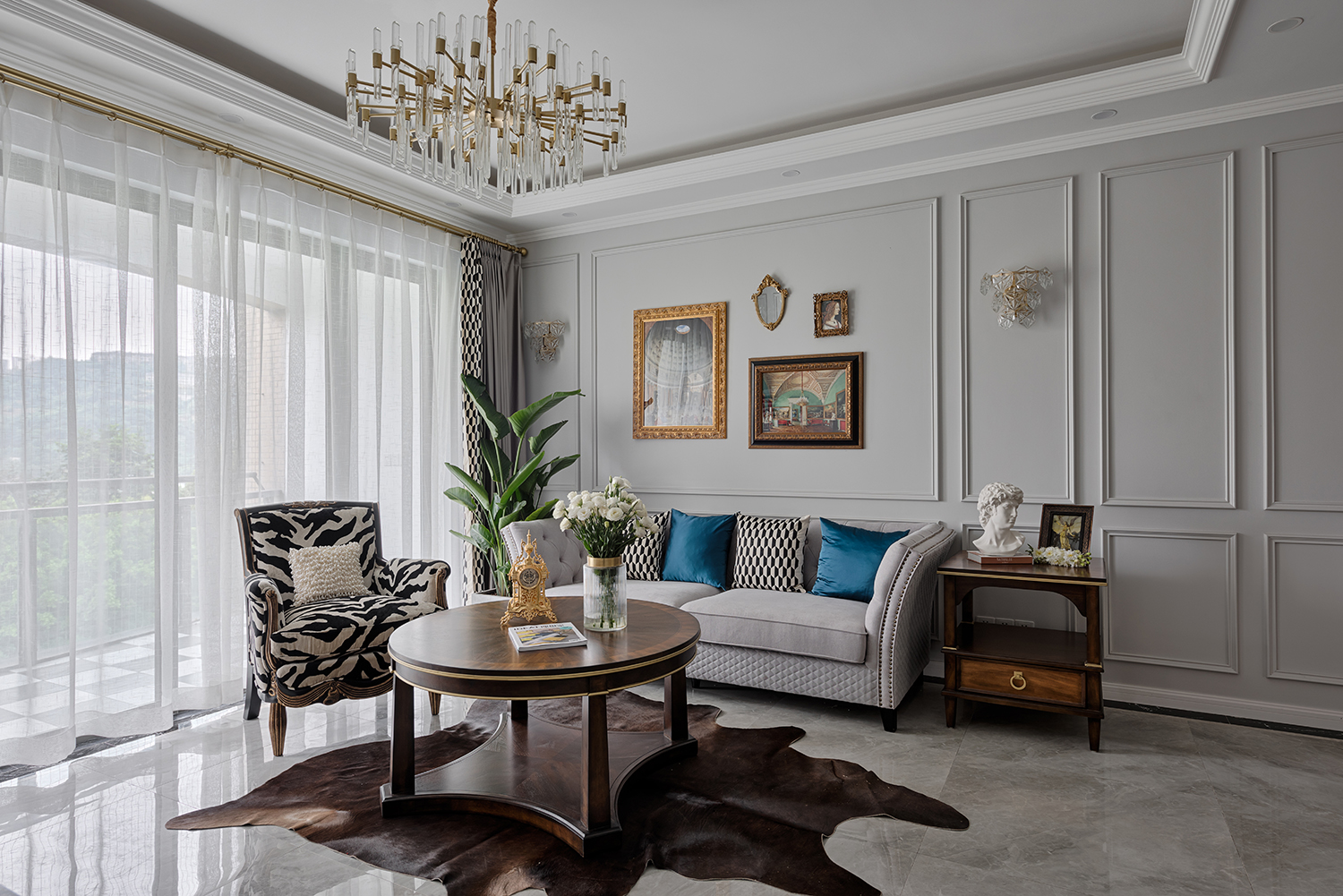 103平美式风格客厅装修效果图美式混搭别墅客厅装修效果图现代简约