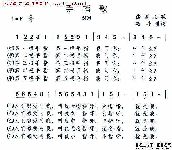 《手指歌》简谱