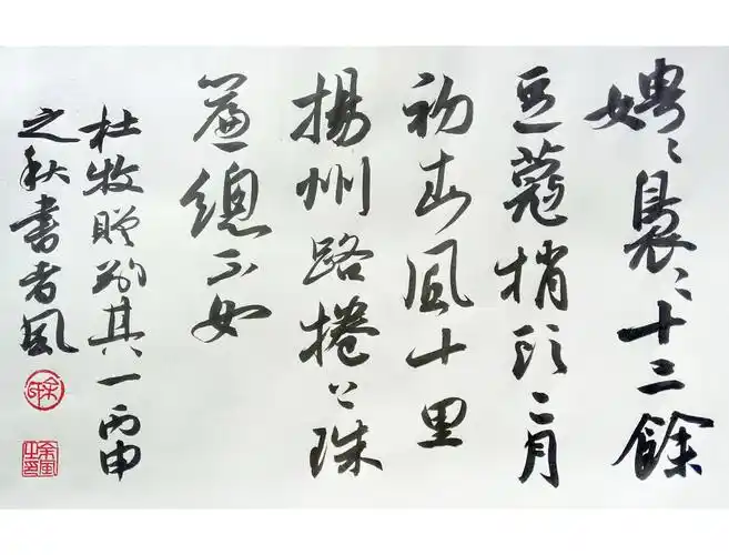 娉娉袅袅十三余,豆蔻梢头二月初.  春风十里扬州路,卷上珠帘总不如.