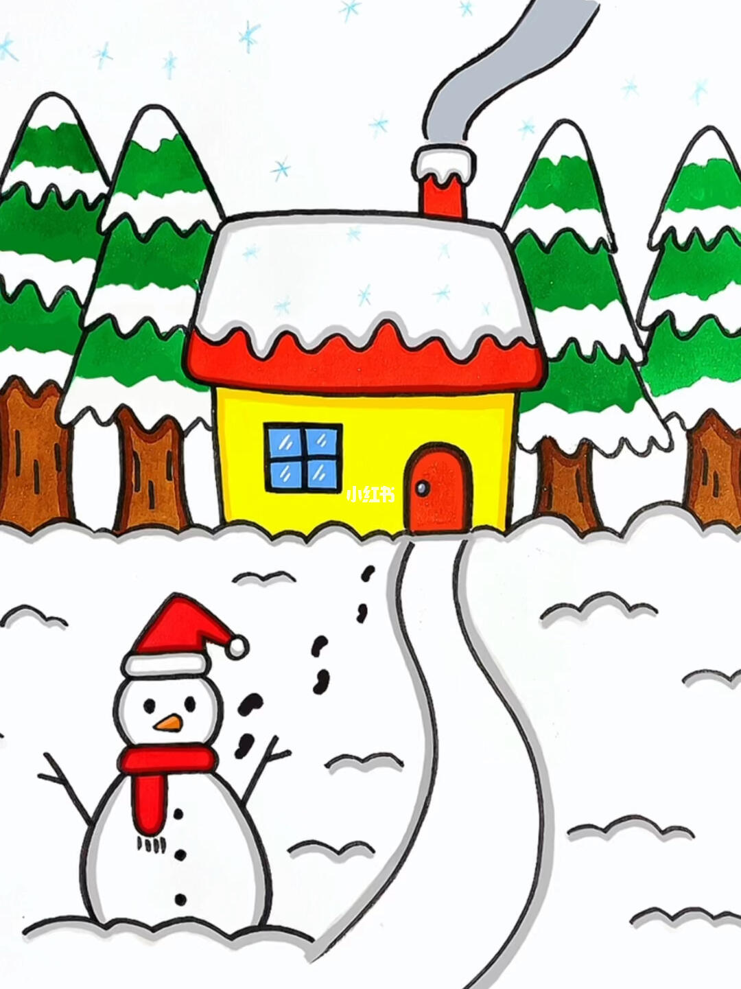 一起来画冬天的小房子吧,这样画简单又好看#简笔画  #画个简笔画