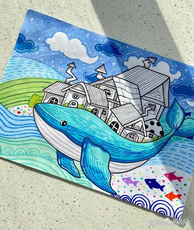 50张~创意美术儿童获奖范画,很值得初学者临摹,色彩都是高级感!