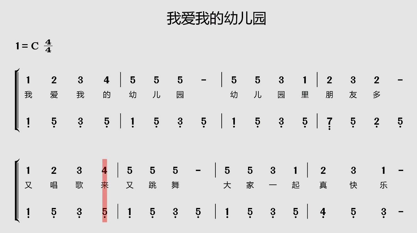 钢琴入门练习曲:《我爱我的幼儿园》双手简谱