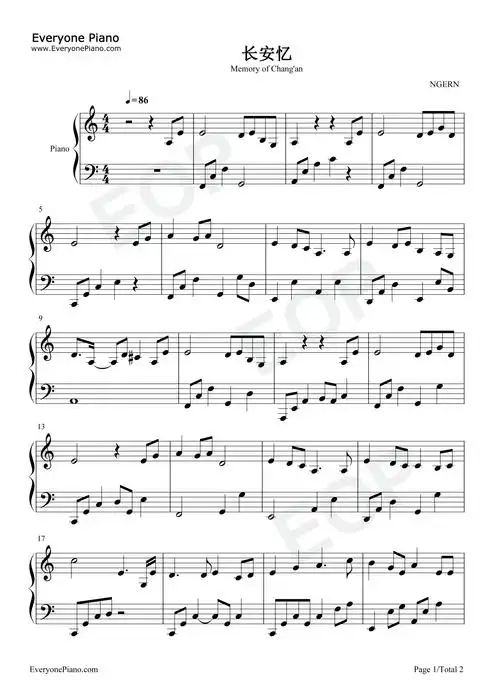 john j. husband《长安忆》钢琴谱 - 钢琴五线谱第1张