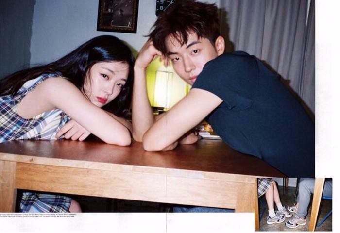 求南柱赫和崔雪莉拍的画报的图