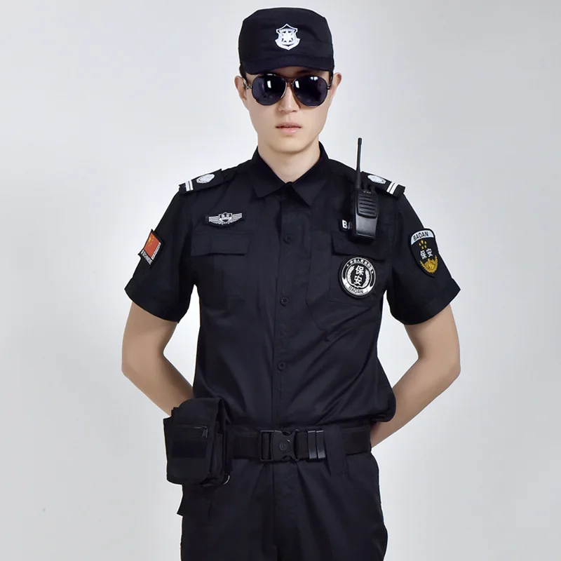 夏季薄款安全工作服套装男士警察短袖黑色专用作训服物业保安服装批发
