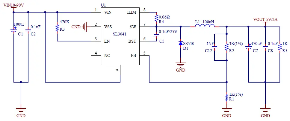 48v转15v48v转12v48v转24v高效率降压恒压芯片sl3041电路简单