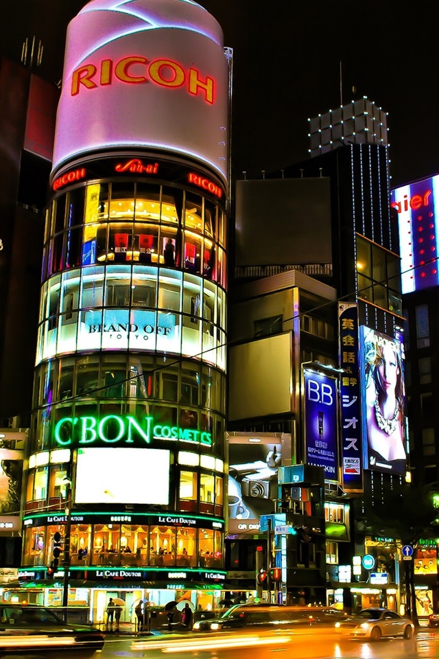 日本东京,美丽的城市夜景,建筑,商店,街道,灯 iphone 壁纸