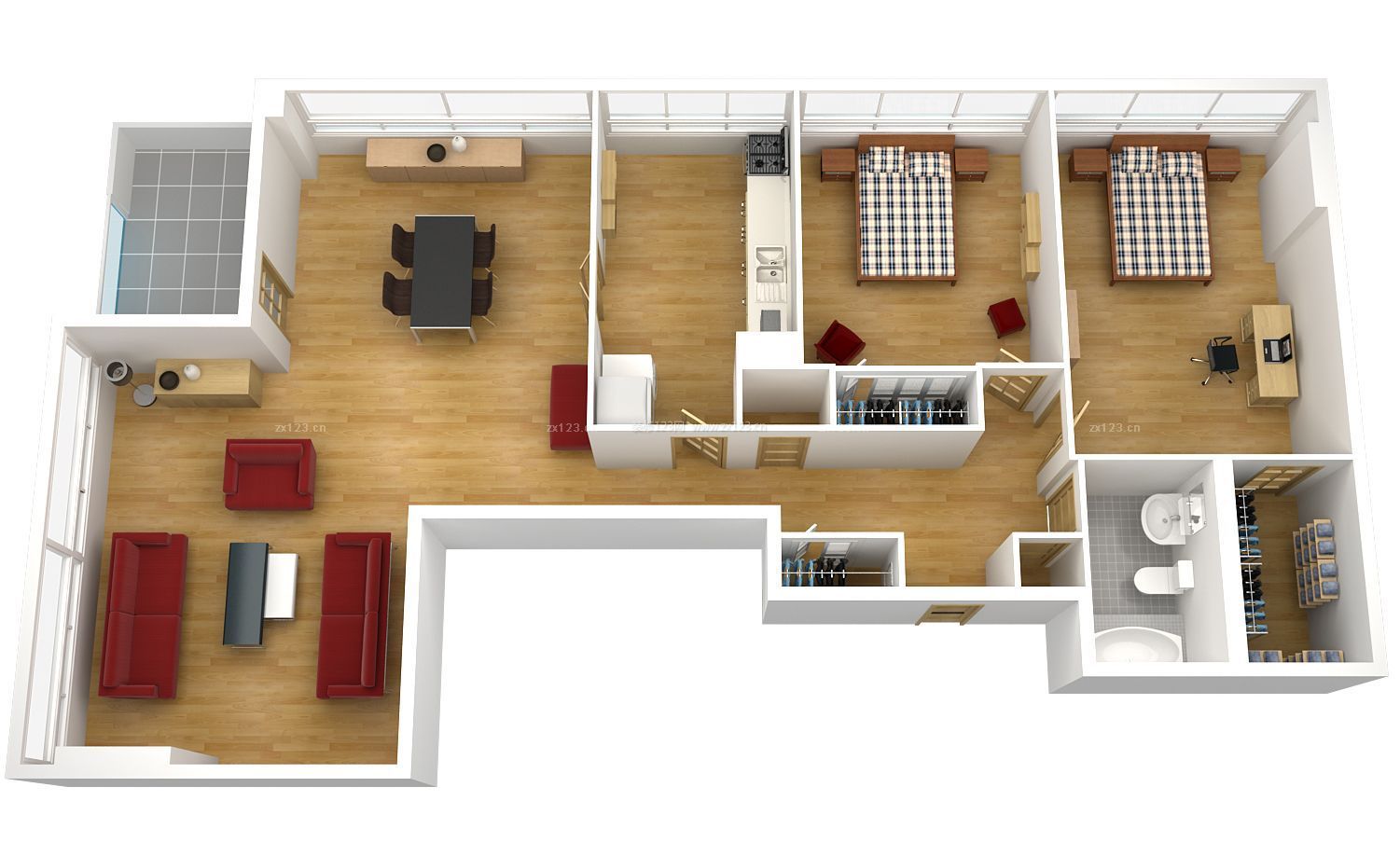 2022最新120平米农村独栋别墅3d户型图欣赏