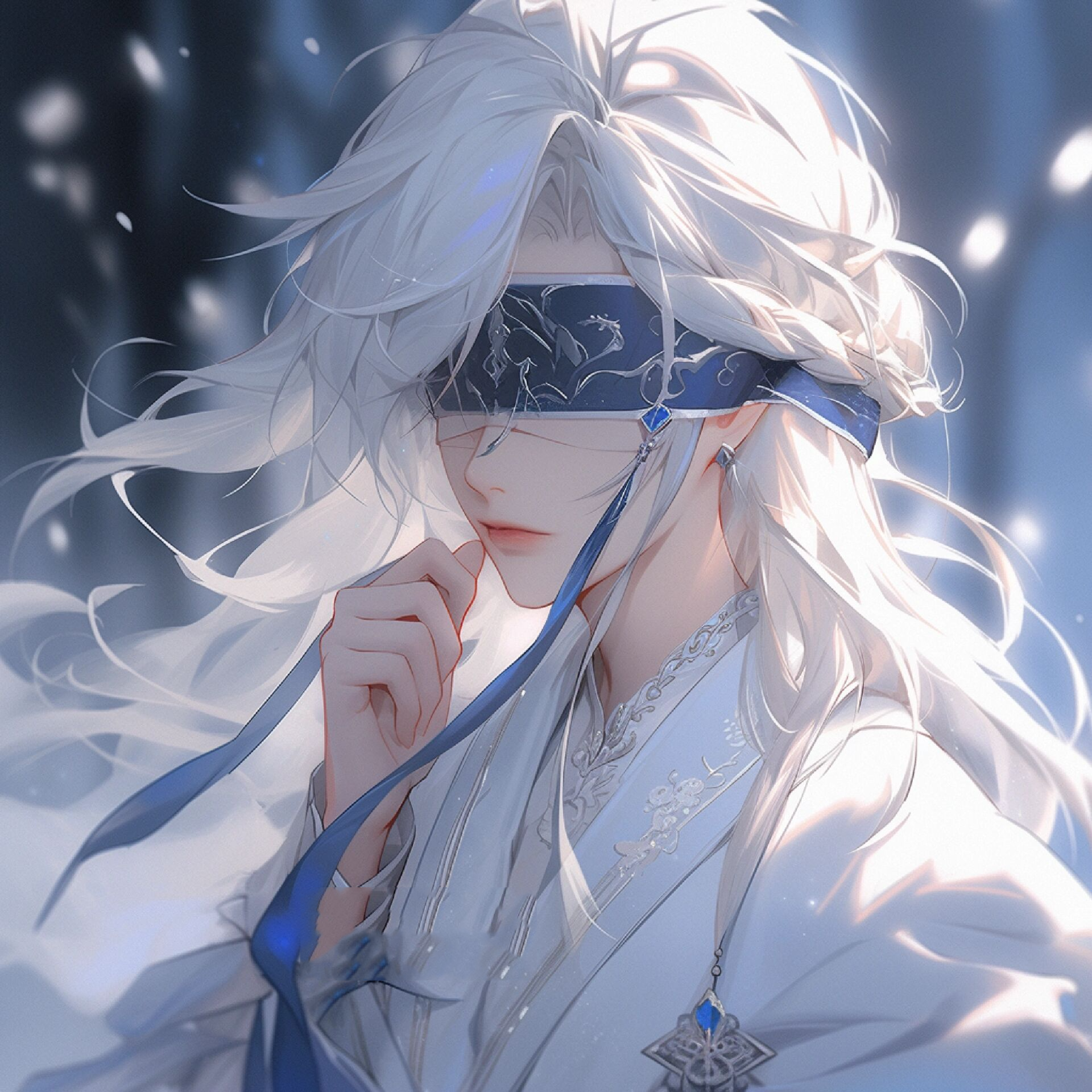 白发蒙眼动漫男头|古风头像|男生头像