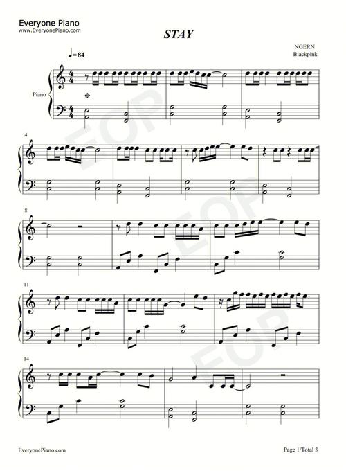 stay钢琴谱blackpink